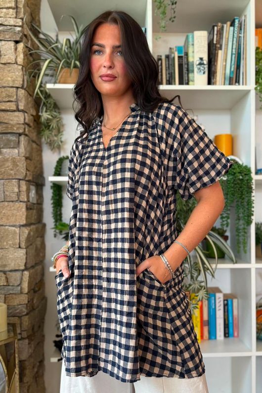 Bibi Gingham Pocket Tunic Navy
